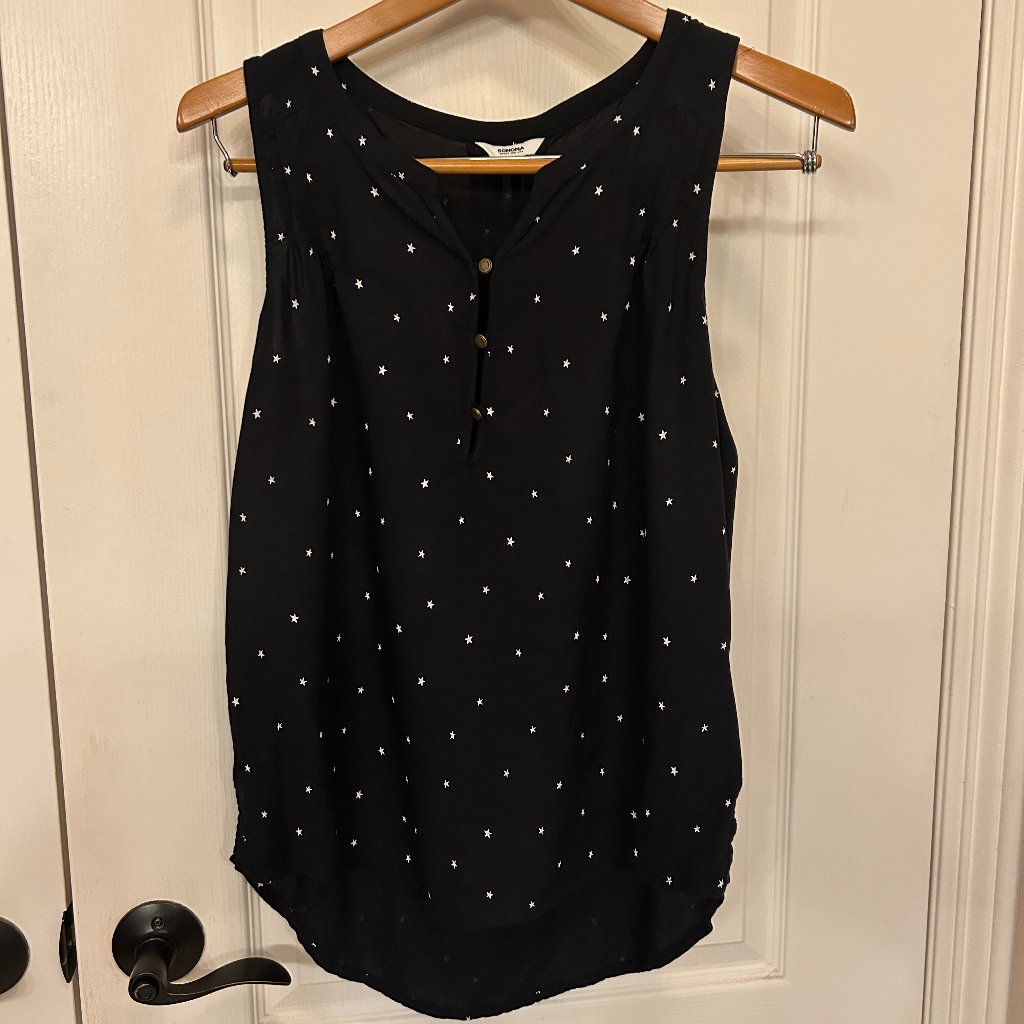 Women's Sonoma Small Black With White Stars Sleeveless Top Size Small